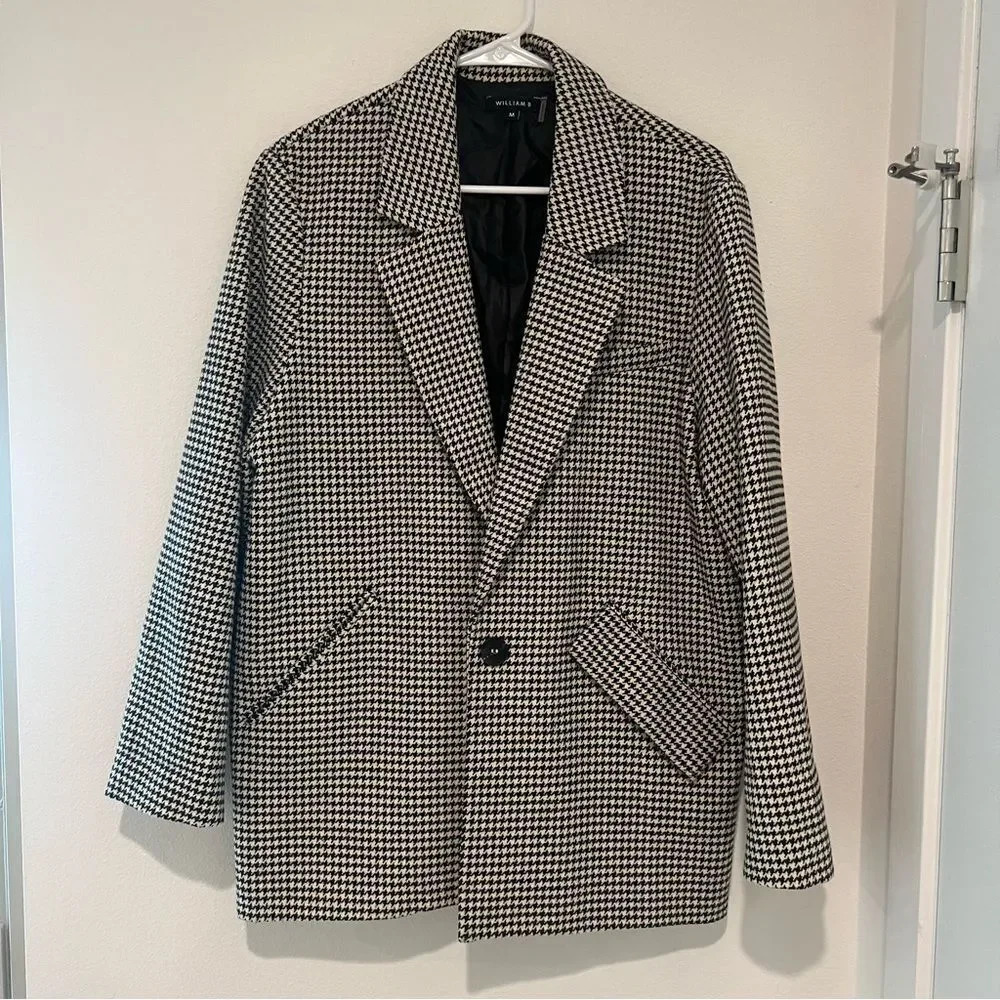 WILLIAM B Black and White Houndstooth Blazer
